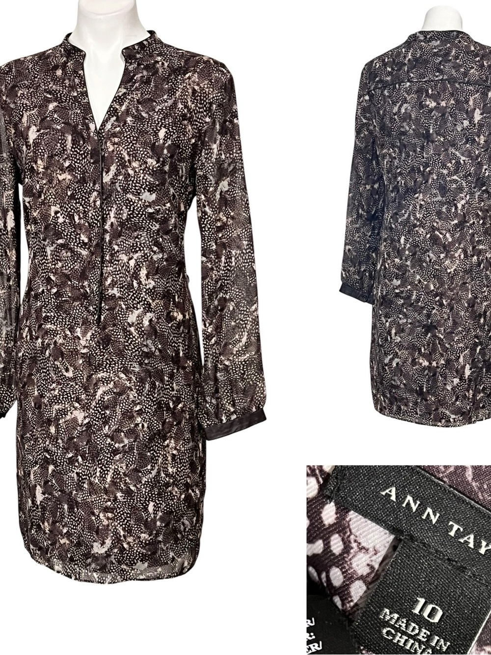 Ann Taylor Dress 10 Brown/Cream Abstract Print pullover business casual office